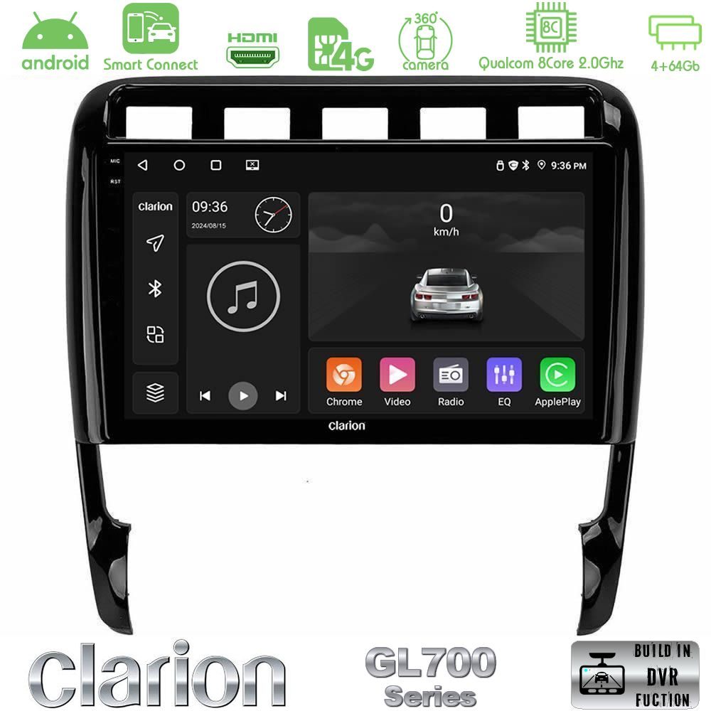 Clarion GL700 Series 8Core Android ClarionOS 4+64GB Porsche Cayenne 2003-2010 Navigation Multimedia Tablet 9" Με Carplay & Android Auto