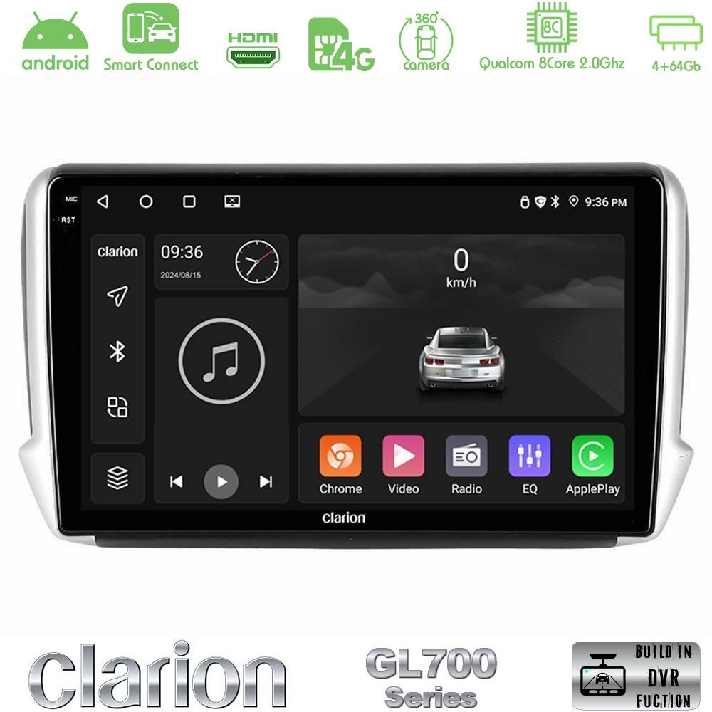 Clarion GL700 Series 8Core Android ClarionOS 4+64GB Peugeot 208/2008 Navigation Multimedia Tablet 10" Με Carplay & Android Auto