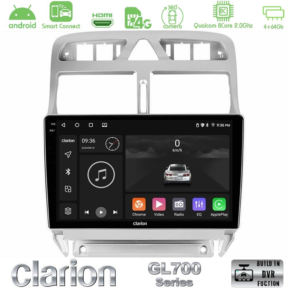 Clarion GL700 Series 8Core Android ClarionOS 4+64GB Peugeot 307 2002-2008 Navigation Multimedia Tablet 9" Με Carplay & Android Auto