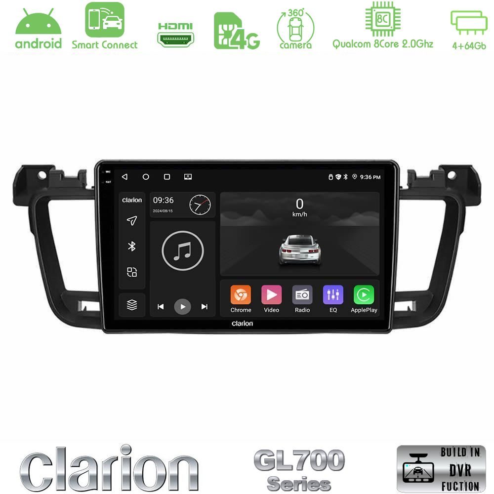 Clarion GL700 Series 8Core Android ClarionOS 4+64GB Peugeot 508 2010-2018 Navigation Multimedia Tablet 9" Με Carplay & Android Auto