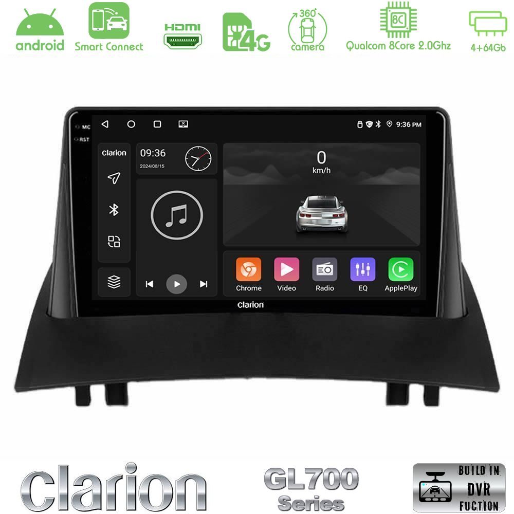Clarion GL700 Series 8Core Android ClarionOS 4+64GB Renault Megane 2 2002-2008 Navigation Multimedia Tablet 9" Με Carplay & Android Auto
