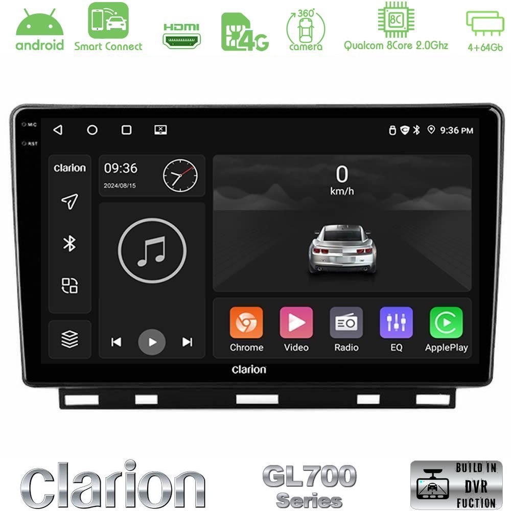 Clarion GL700 Series 8Core Android ClarionOS 4+64GB Renault Clio 5 2020-2025 Navigation Multimedia Tablet 9" Με Carplay & Android Auto