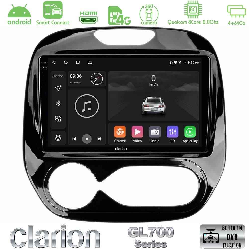 Clarion GL700 Series 8Core Android ClarionOS 4+64GB Renault Captur 2013-2019 (Auto AC) Navigation Multimedia Tablet 9" Με Carplay & Android Auto