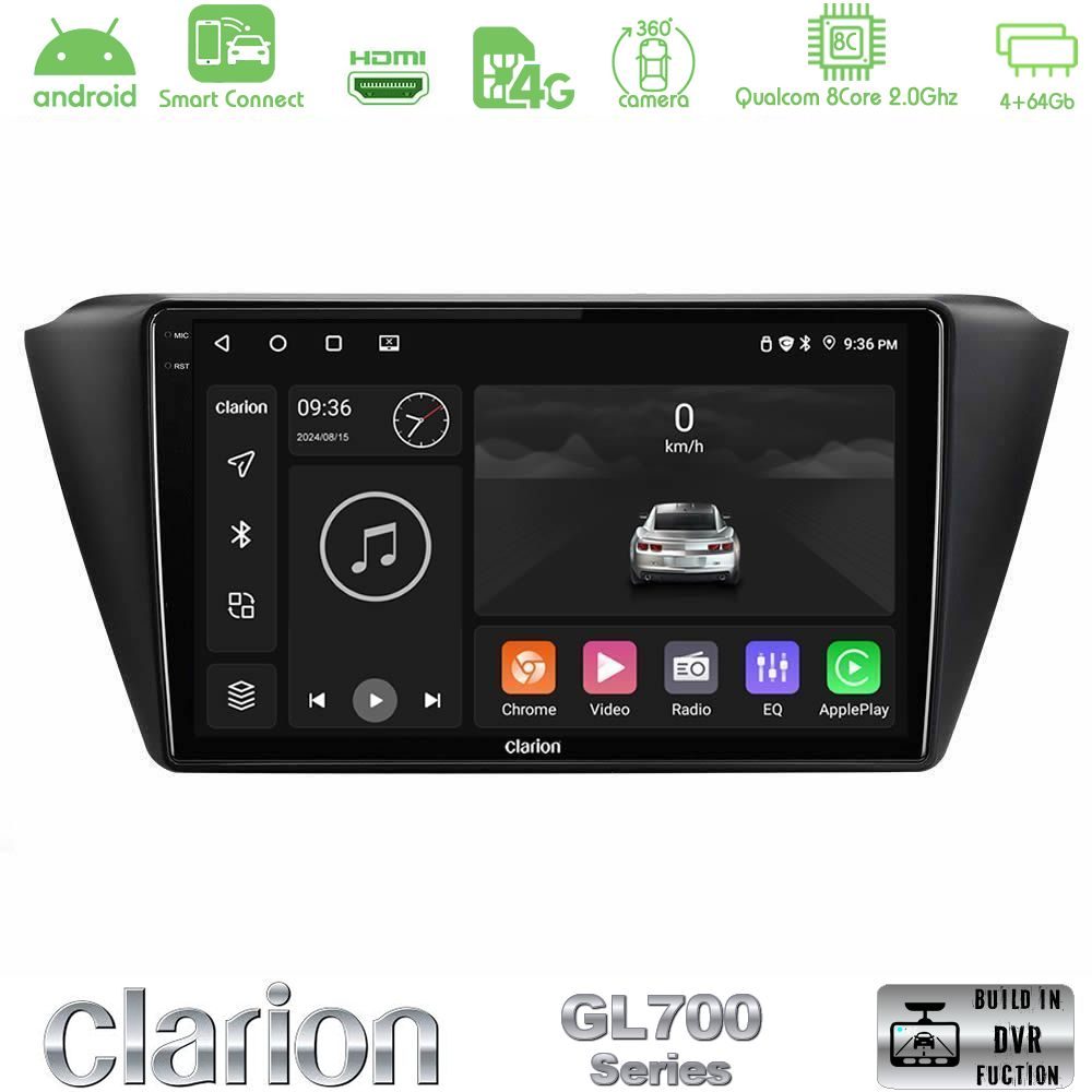 Clarion GL700 Series 8Core Android ClarionOS 4+64GB Skoda Fabia 2015-2021 Navigation Multimedia Tablet 9" Με Carplay & Android Auto