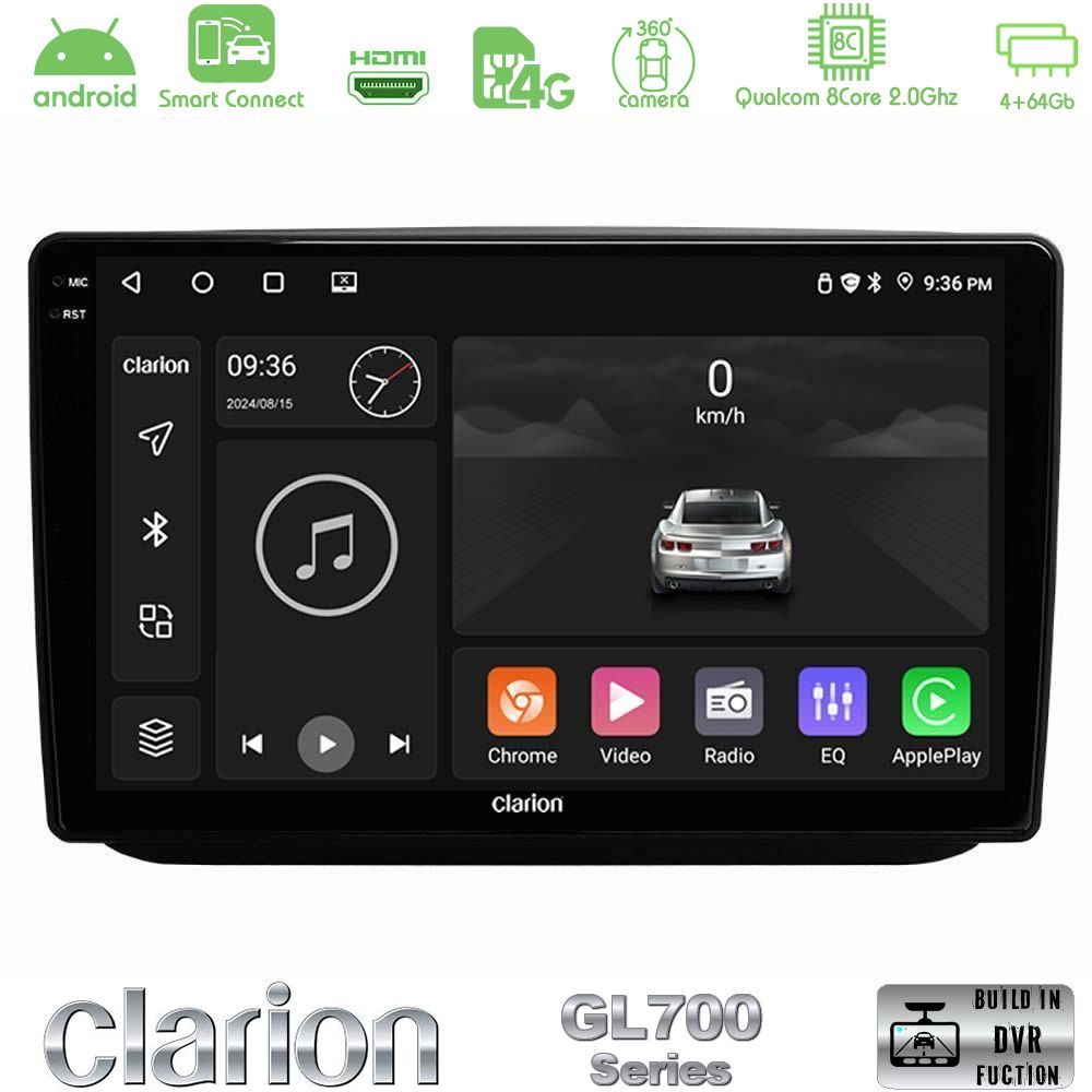 Clarion GL700 Series 8Core Android ClarionOS 4+64GB Skoda Fabia 2007-2014 Navigation Multimedia Tablet 10" Με Carplay & Android Auto
