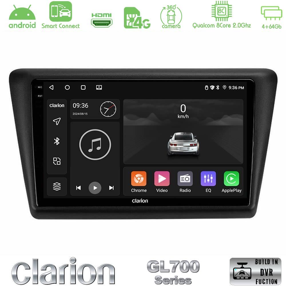 Clarion GL700 Series 8Core Android ClarionOS 4+64GB Skoda Rapid 2013-2017 Navigation Multimedia Tablet 9" Με Carplay & Android Auto