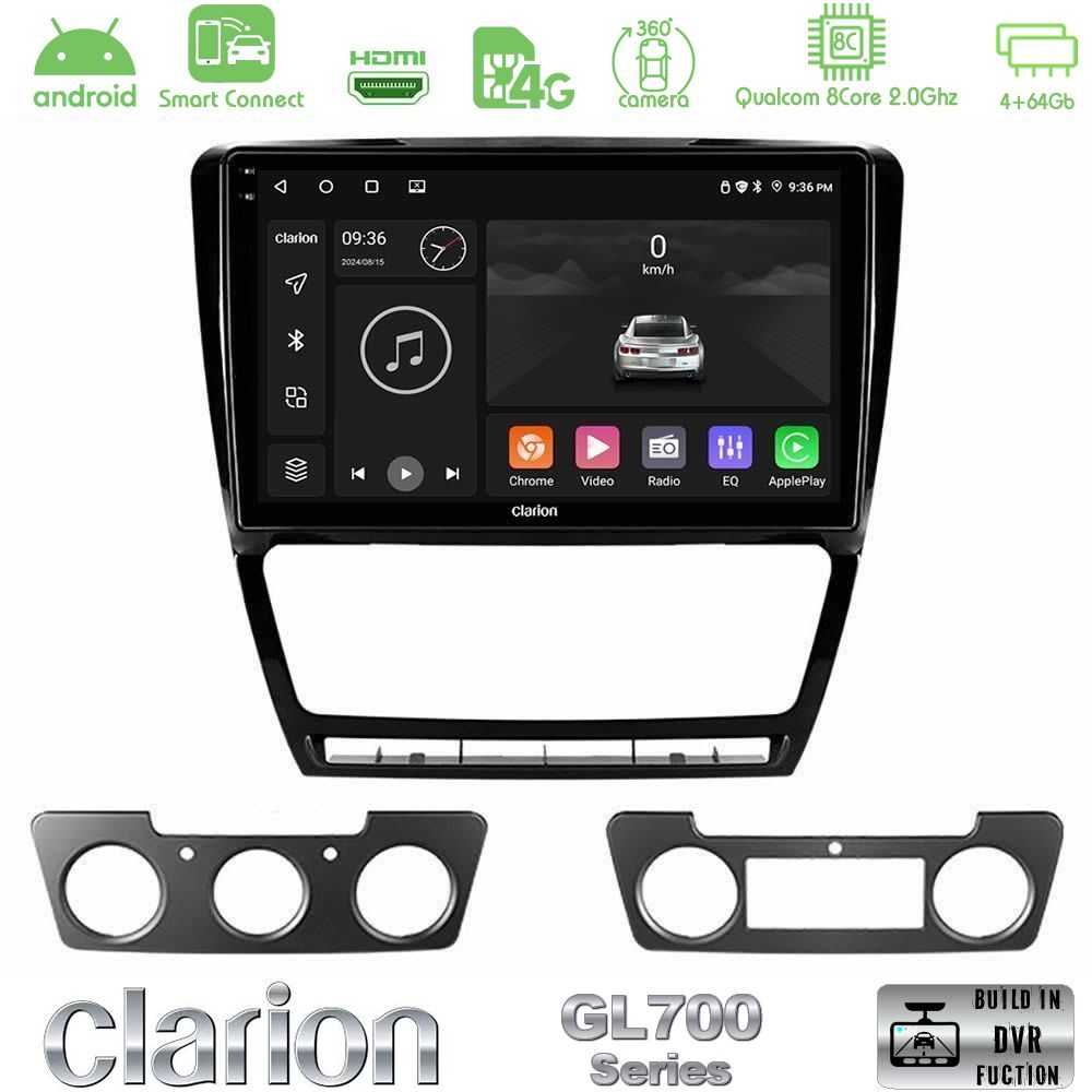 Clarion GL700 Series 8Core Android ClarionOS 4+64GB Skoda Octavia 5 Navigation Multimedia Tablet 10" Με Carplay & Android Auto