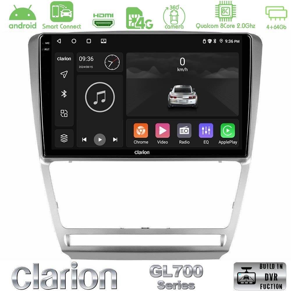 Clarion GL700 Series 8Core Android ClarionOS 4+64GB Skoda Octavia 5 Navigation Multimedia Tablet 10" Με Carplay & Android Auto