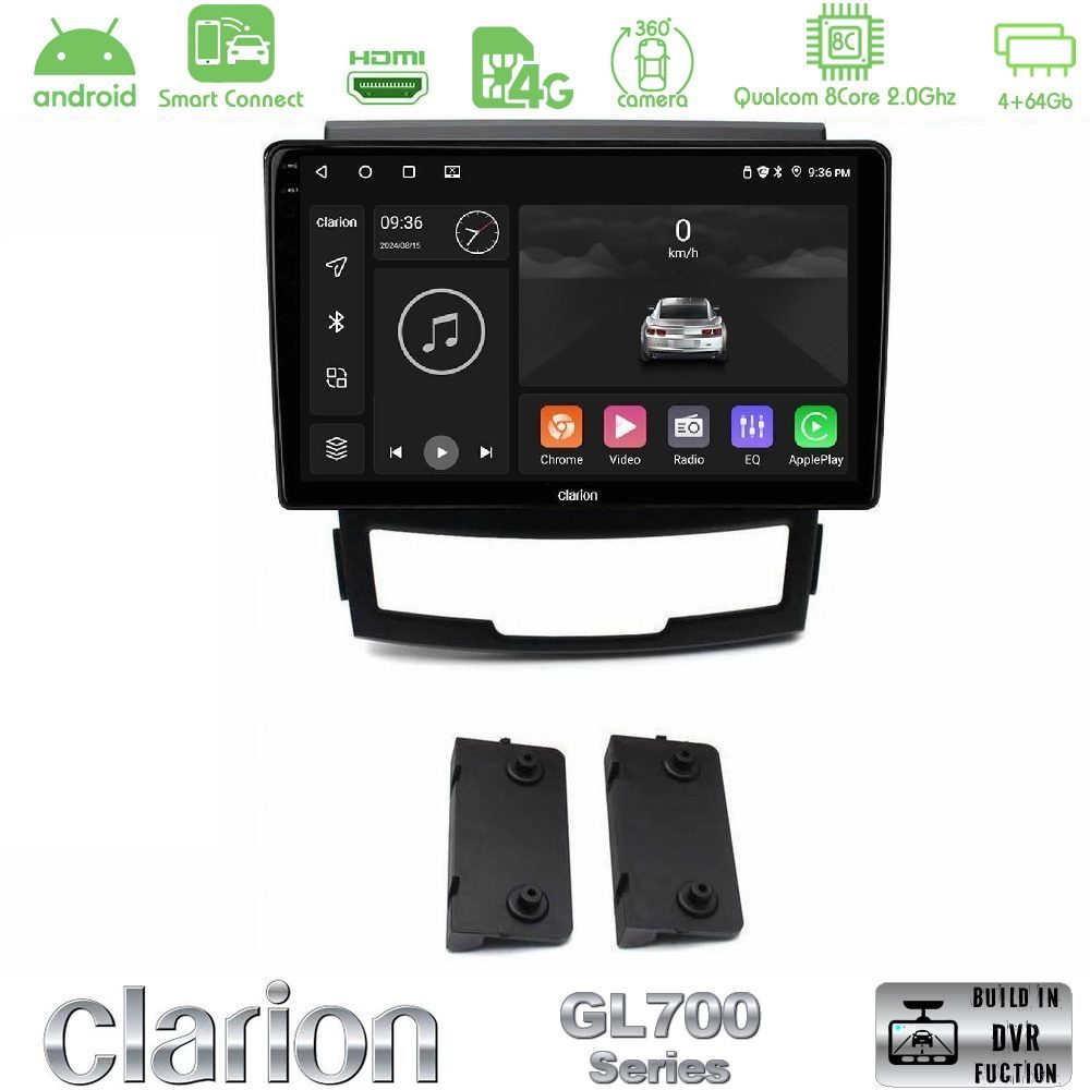 Clarion GL700 Series 8Core Android ClarionOS 4+64GB Ssangyong Korando 2010-2014 Navigation Multimedia Tablet 9" Με Carplay & Android Auto