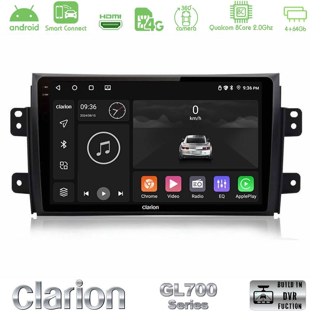 Clarion GL700 Series 8Core Android ClarionOS 4+64GB Suzuki SX4 2006-2014 Fiat Sedici 2006-2014 Navigation Multimedia Tablet 9" Με Carplay & Android Auto