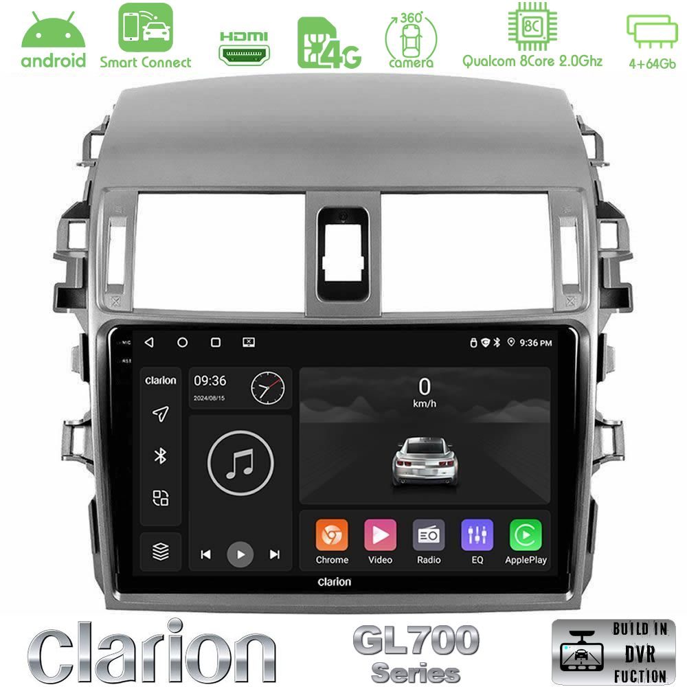 Clarion GL700 Series 8Core Android ClarionOS 4+64GB Toyota Corolla 2008-2010 Navigation Multimedia Tablet 9" Με Carplay & Android Auto