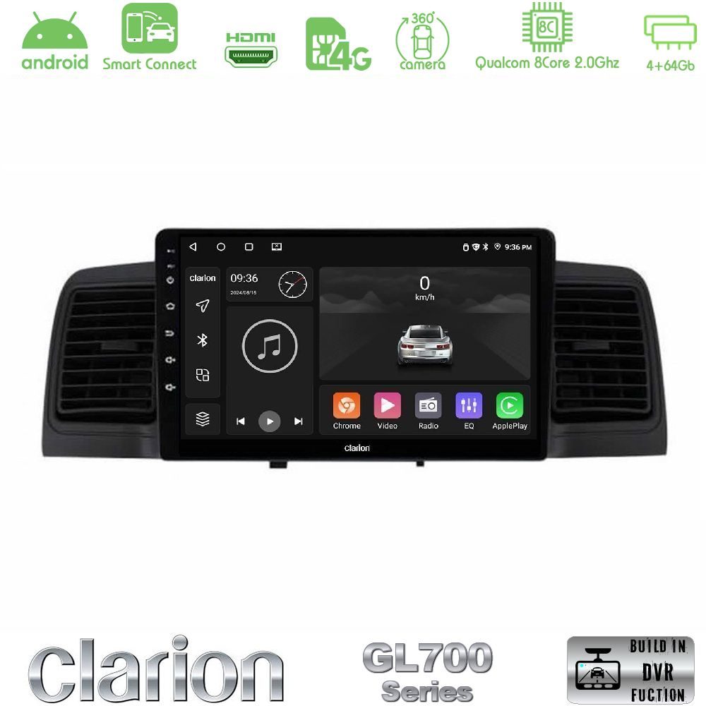 Clarion GL700 Series 8Core Android ClarionOS 4+64GB Toyota Corolla 2002-2006 Navigation Multimedia Tablet 9" Με Carplay & Android Auto