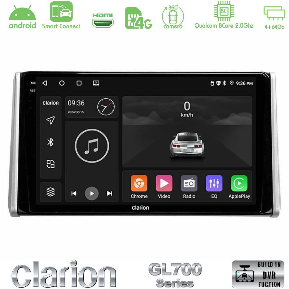 Clarion GL700 Series 8Core Android ClarionOS 4+64GB Toyota RAV4 2019-2023 Navigation Multimedia Tablet 10" Με Carplay & Android Auto