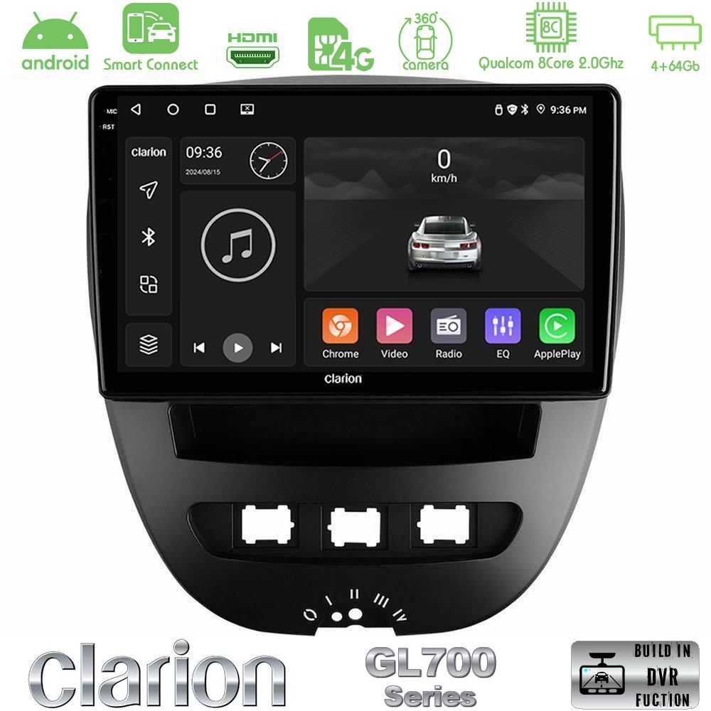 Clarion GL700 Series 8Core Android ClarionOS 4+64GB Toyota Aygo/Citroen C1/Peugeot 107 Navigation Multimedia Tablet 10" Με Carplay & Android Auto