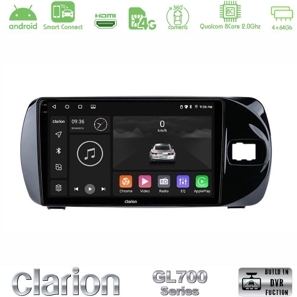 Clarion GL700 Series 8Core Android ClarionOS 4+64GB Toyota Yaris (Vitz) 2015-2020 RHD Navigation Multimedia Tablet 9" Με Carplay & Android Auto
