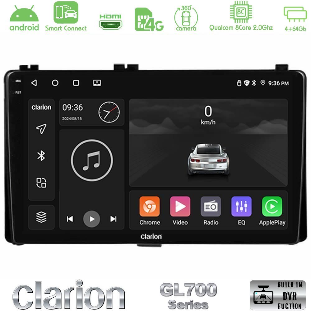 Clarion GL700 Series 8Core Android ClarionOS 4+64GB Toyota Corolla/Auris 2017-2019 Navigation Multimedia Tablet 9" Με Carplay & Android Auto