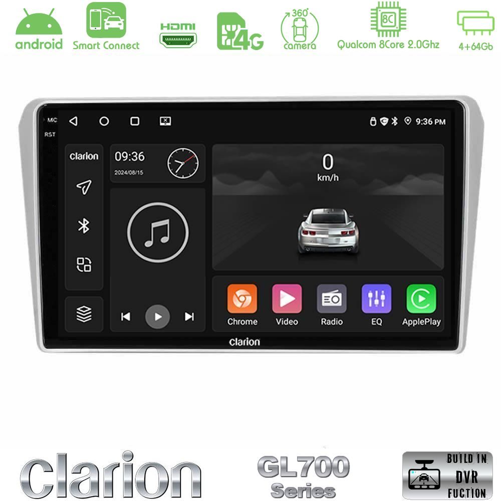 Clarion GL700 Series 8Core Android ClarionOS 4+64GB Toyota Avensis T25 02/2003–2008 Navigation Multimedia Tablet 9" Με Carplay & Android Auto