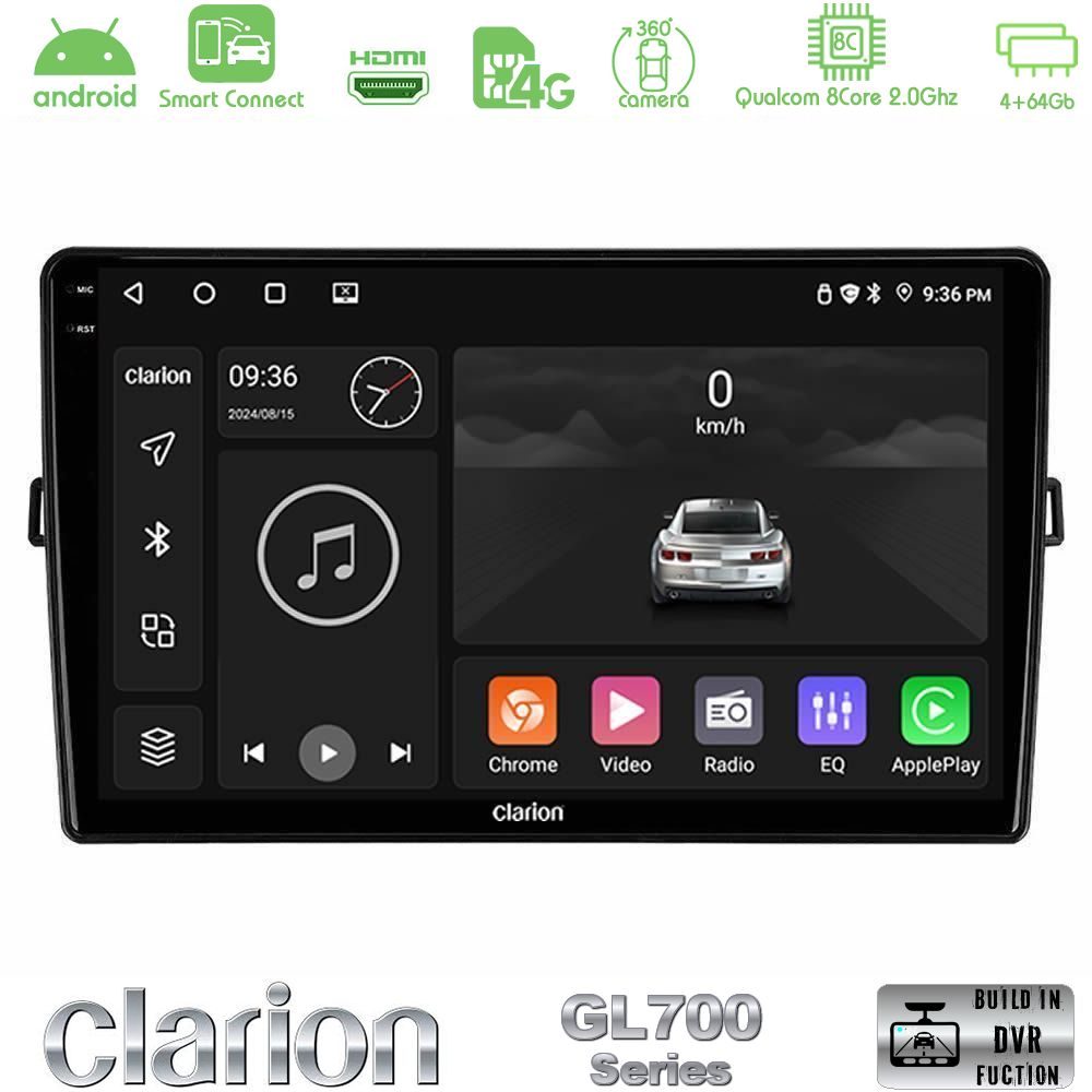 Clarion GL700 Series 8Core Android ClarionOS 4+64GB Toyota Auris Navigation Multimedia Tablet 10" Με Carplay & Android Auto