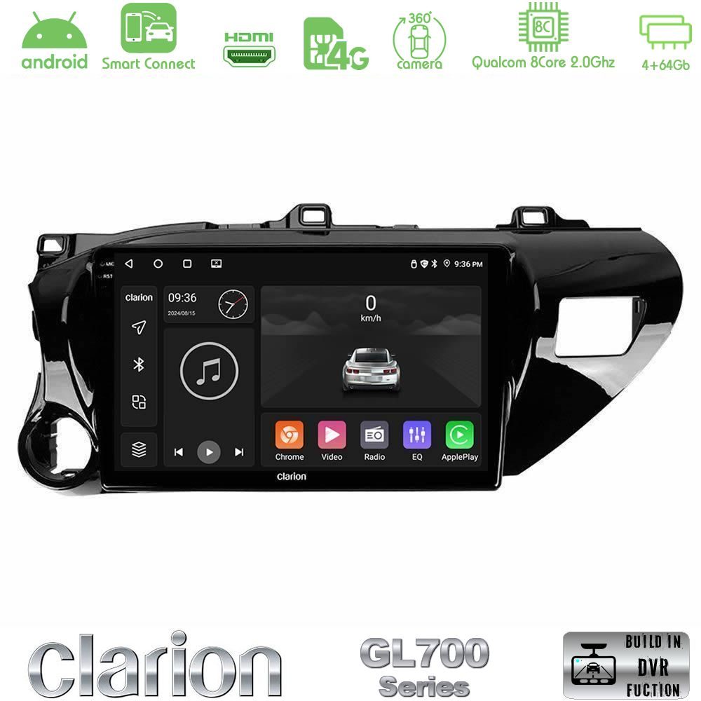 Clarion GL700 Series 8Core Android ClarionOS 4+64GB Toyota Hilux 2017-2024 Navigation Multimedia Tablet 10" Με Carplay & Android Auto