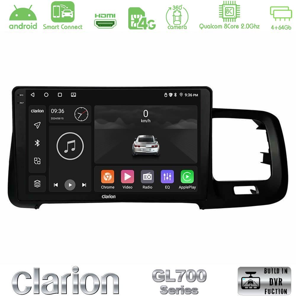 Clarion GL700 Series 8Core Android ClarionOS 4+64GB Volvo S60 2010-2018 Navigation Multimedia Tablet 9" Με Carplay & Android Auto