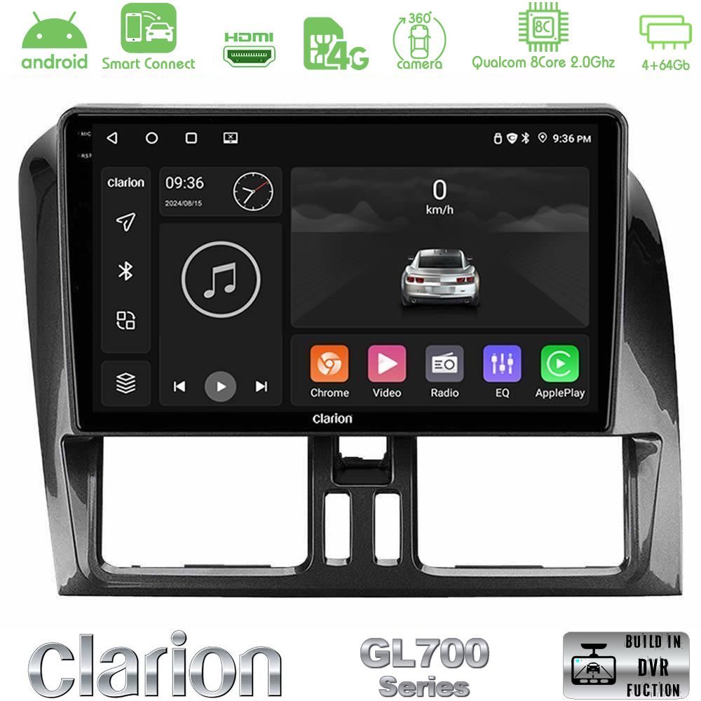 Clarion GL700 Series 8Core Android ClarionOS 4+64GB Volvo XC60 2009-2012 Navigation Multimedia Tablet 9" Με Carplay & Android Auto