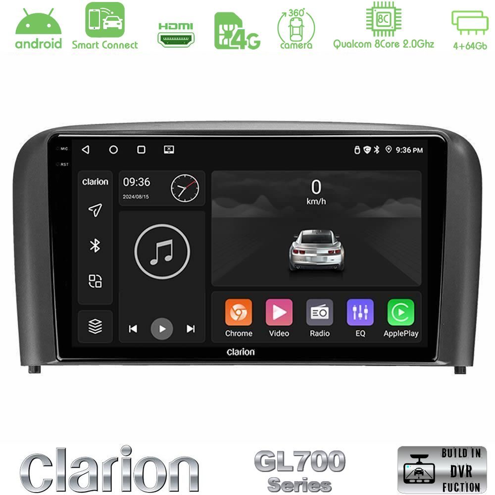 Clarion GL700 Series 8Core Android ClarionOS 4+64GB Volvo S80 1998-2006 Navigation Multimedia Tablet 9" Με Carplay & Android Auto