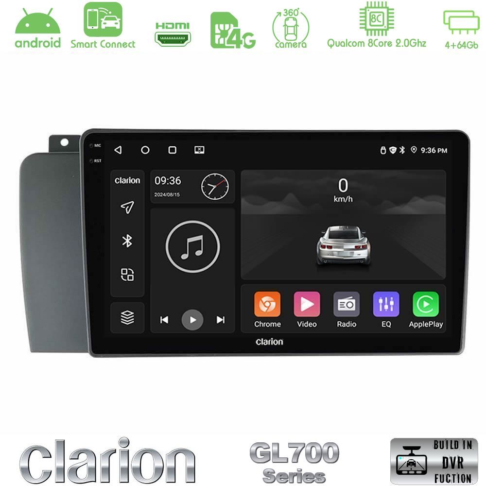 Clarion GL700 Series 8Core Android ClarionOS 4+64GB Volvo S60 2004-2009 Navigation Multimedia Tablet 9" Με Carplay & Android Auto