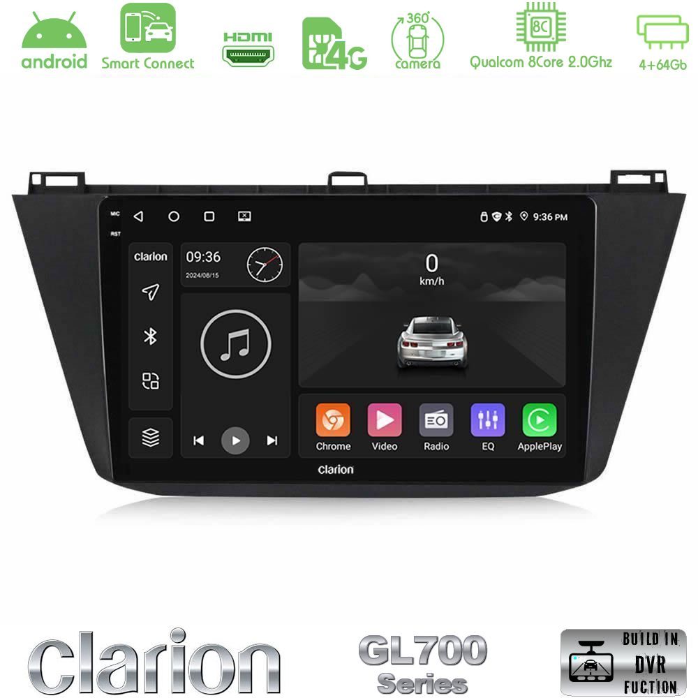 Clarion GL700 QUALCOMM Series Vw Tiguan 2016-2022 8Core Android ClarionOS 4+64GB Navigation Multimedia Tablet 10" Με Carplay & Android Auto