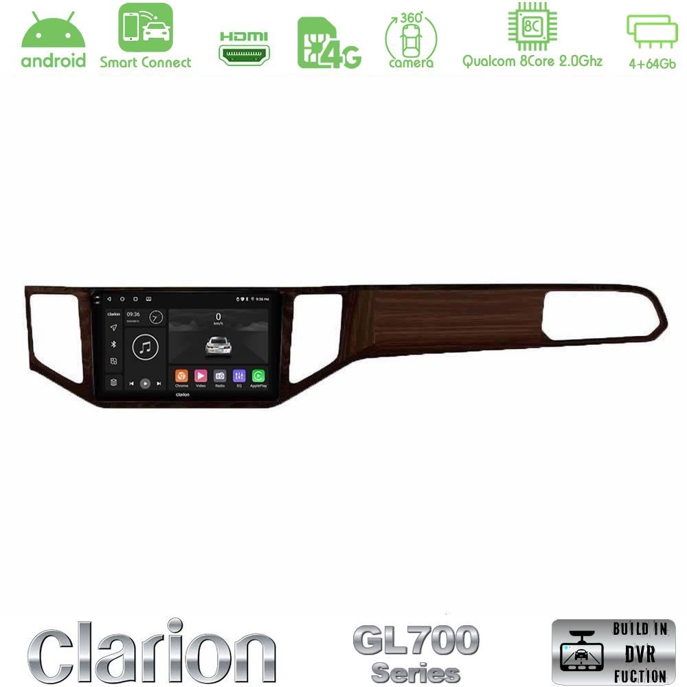 Clarion GL700 Series 8Core Android ClarionOS 4+64GB VW Sportsvan 2014-2020 Navigation Multimedia Tablet 9" (Ξύλινη απόχρωση) Με Carplay & Android Auto