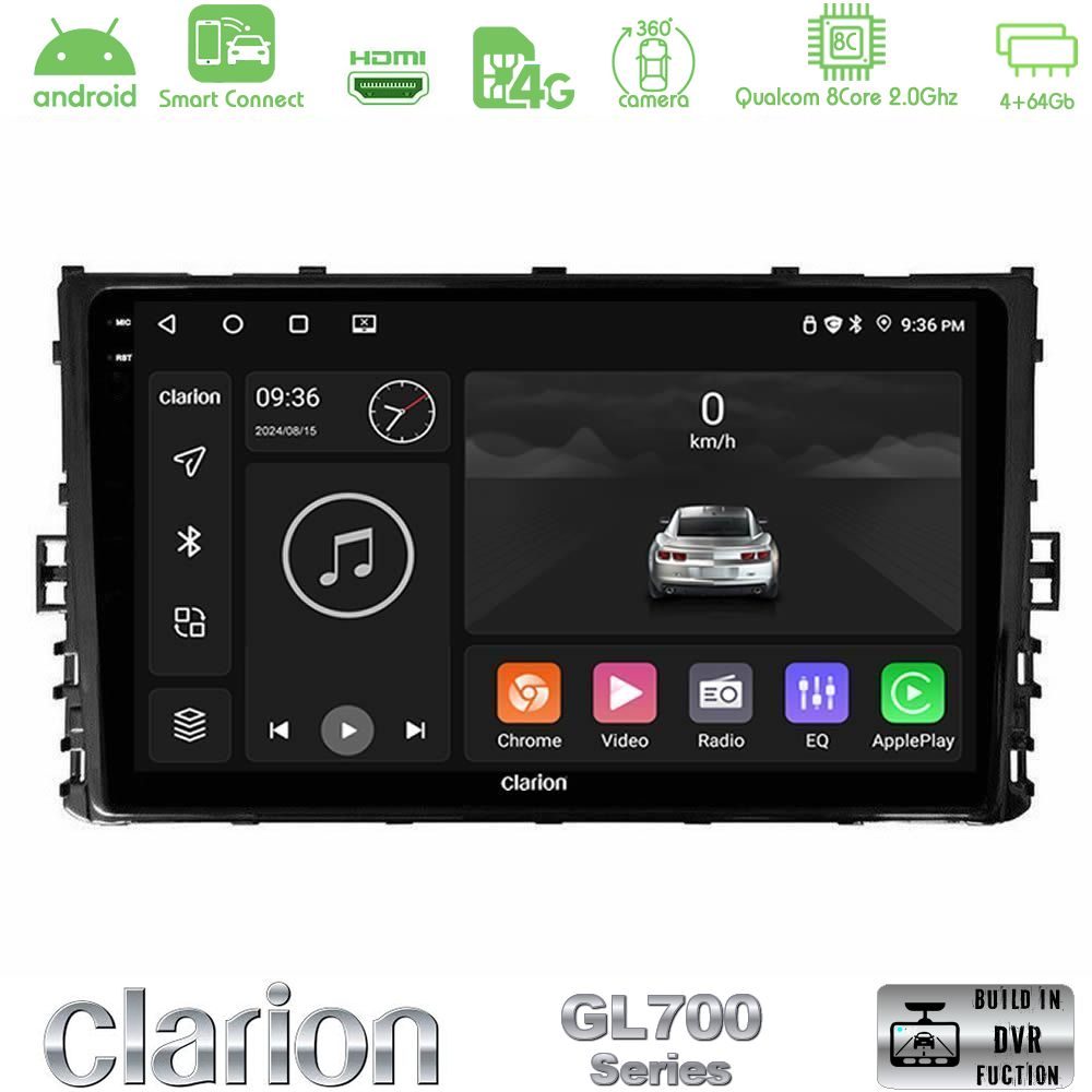 Clarion GL700 Series 8Core Android ClarionOS 4+64GB VW MQB 2017-> Navigation Multimedia Tablet 9" Με Carplay & Android Auto
