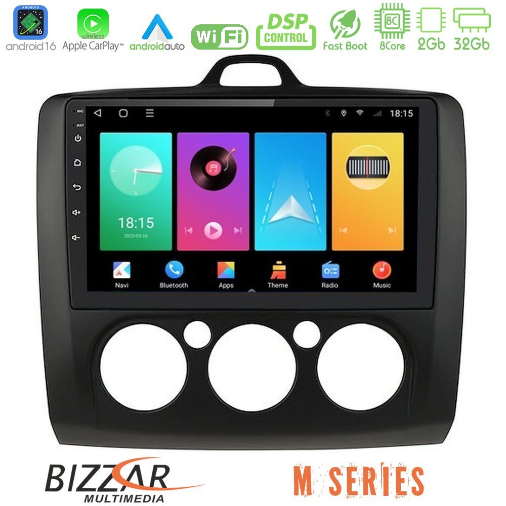 Bizzar M Series 8Core Android16 2+32GB  Ford Focus Manual AC Navigation Multimedia Tablet 9" (Μαύρο Χρώμα)