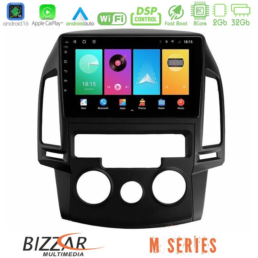 Bizzar M Series 8Core Android16 2+32GB  Hyundai i30 2007-2012 Manual A/C Navigation Multimedia Tablet 9"