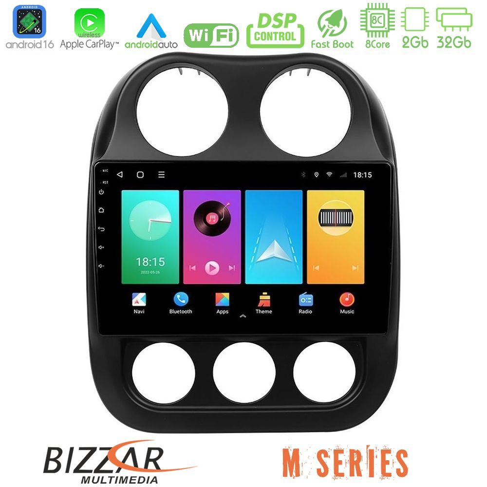 Bizzar M Series 8Core Android16 2+32GB Jeep Compass 2012-2016 Navigation Multimedia Tablet 9"