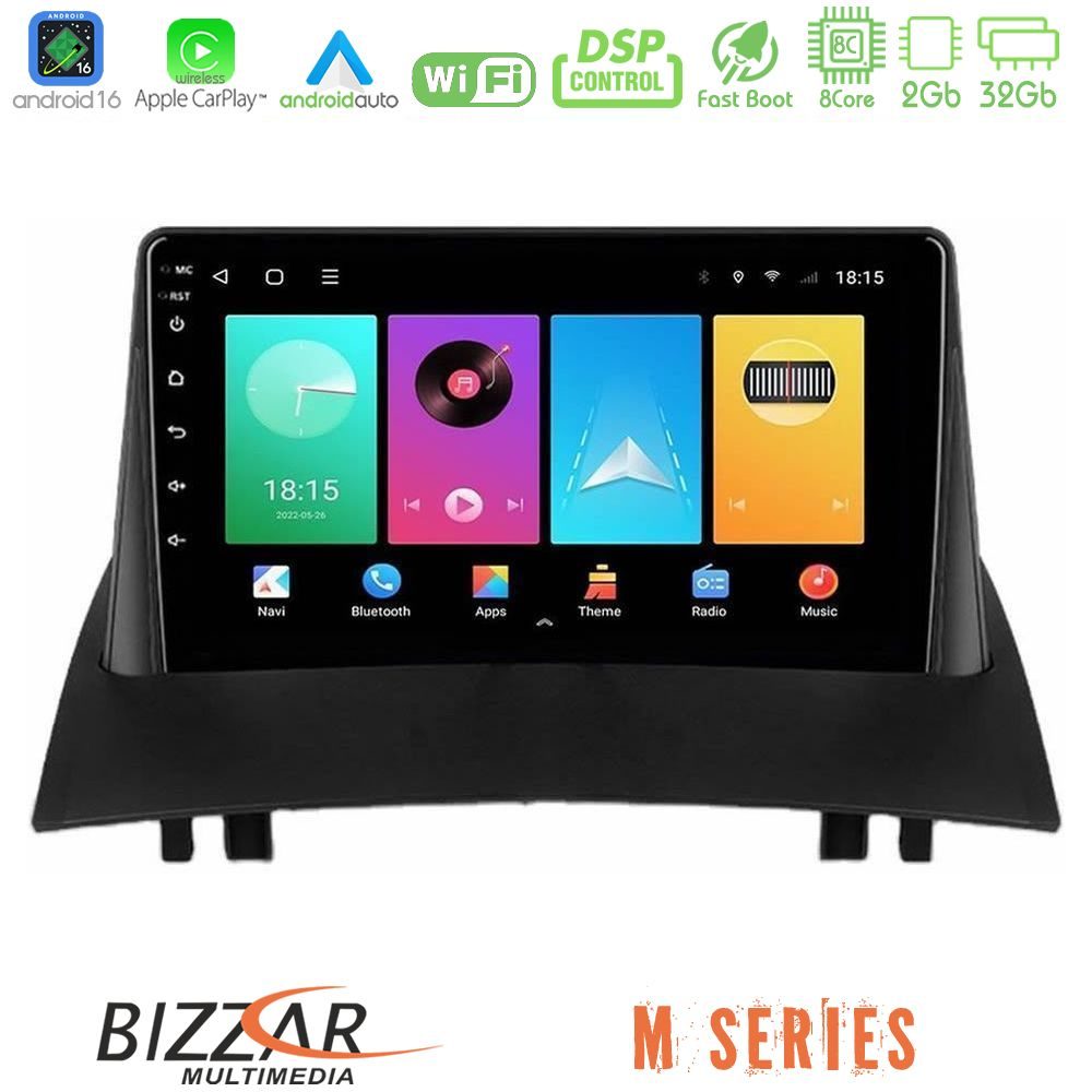Bizzar M Series 8Core Android16 2+32GB  Renault Megane 2 2002-2008 Navigation Multimedia Tablet 9"