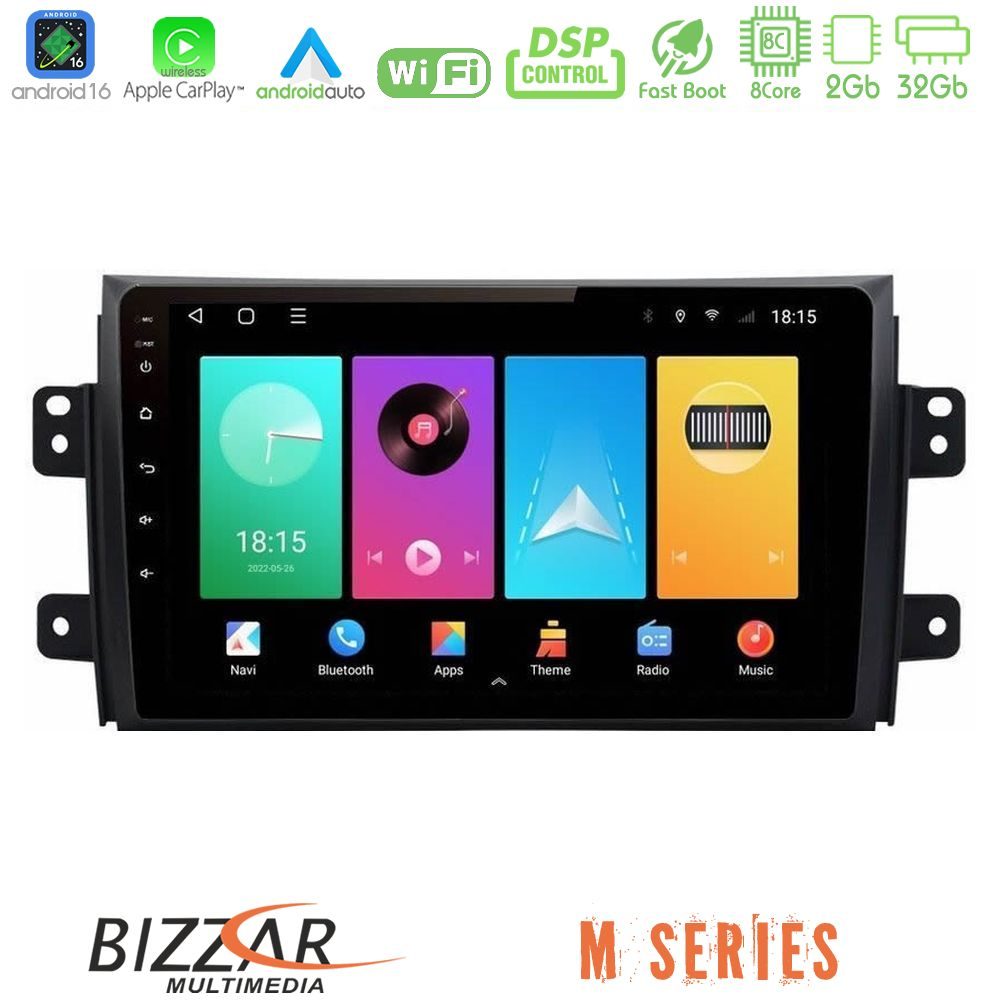 Bizzar M Series 8Core Android16 2+32GB Suzuki SX4 2006-2014 Fiat Sedici 2006-2014 Navigation Multimedia Tablet 9"