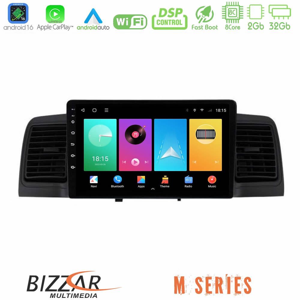 Bizzar M Series 8Core Android16 2+32GB Toyota Corolla 2002-2006 Navigation Multimedia Tablet 9" (Black)