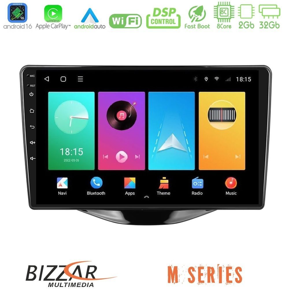 Bizzar M Series 8Core Android16 2+32GB Toyota Aygo | Citroen C1 | Peugeot 108 Navigation Multimedia Tablet 9"