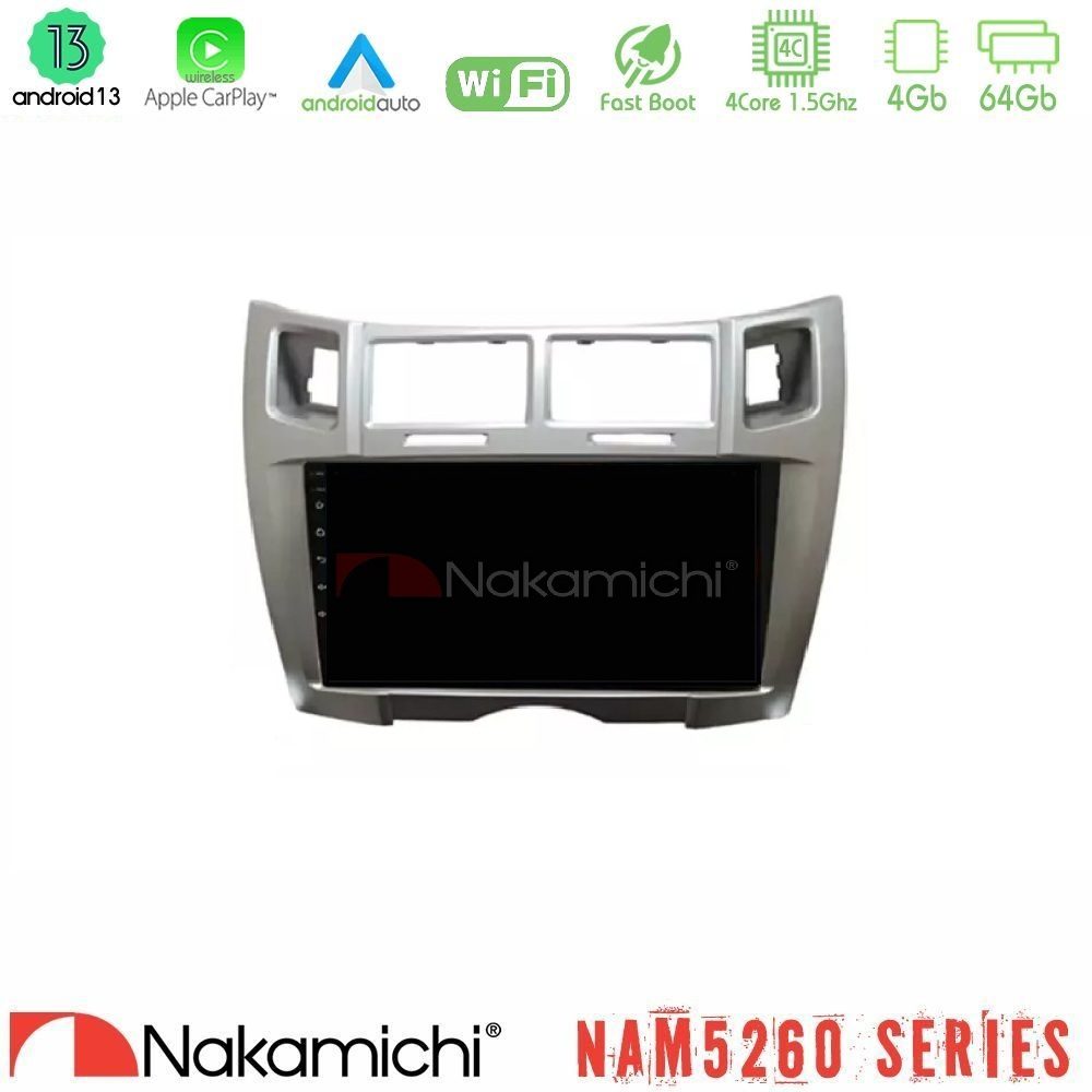 Nakamichi NAM5260 Series 4Core Android13 4+64GB Toyota Yaris Navigation Multimedia Tablet 9" (Ασημί Χρώμα) Με Carplay & Android Auto