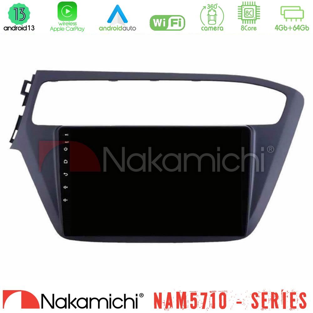 Nakamichi NAM5710 Series 8Core Android13 4+64GB Hyundai i20 2018-2020 Navigation Multimedia Tablet 9"
