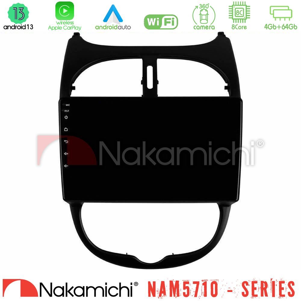 Nakamichi NAM5710 Series 8Core Android13 4+64GB Peugeot 206 Navigation Multimedia Tablet 9"