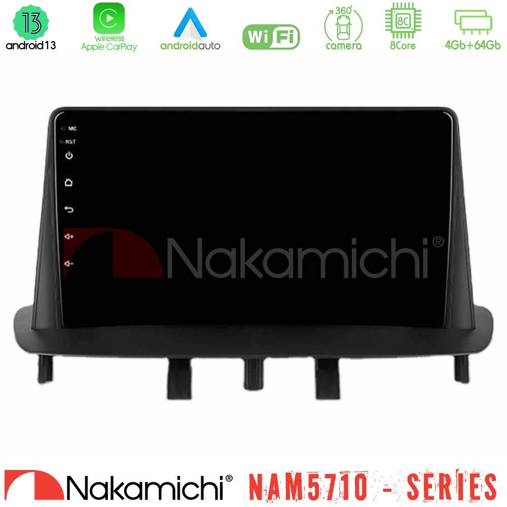 Nakamichi NAM5710 Series 8Core Android13 4+64GB Renault Megane 3 2009-2013 Navigation Multimedia Tablet 9"