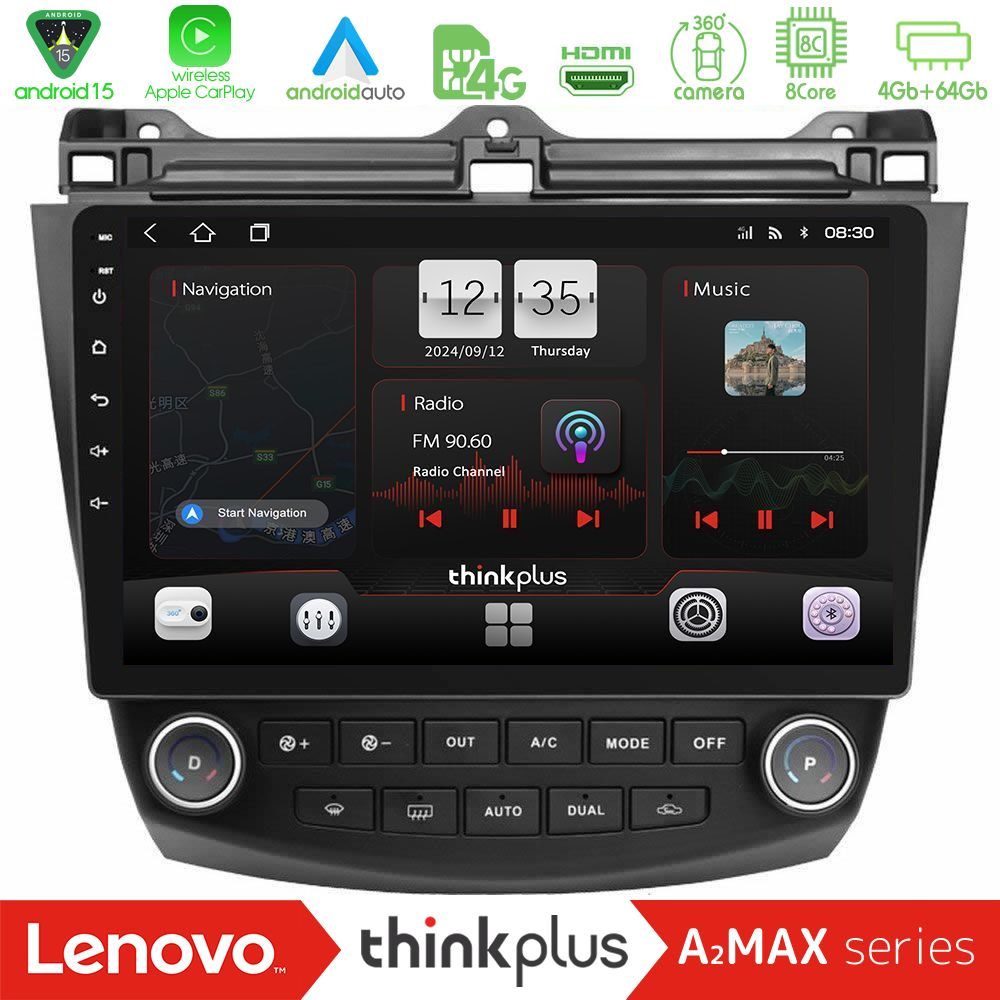 Lenovo Thinkplus A2MAX Series 8Core Android15 4+64GB Honda Accord 2002-2008 Navigation Multimedia Tablet 10"