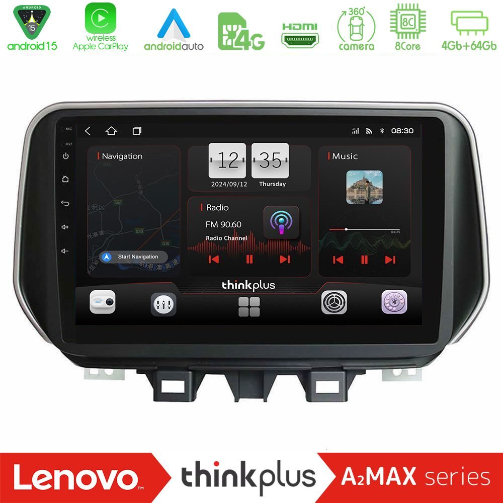 Lenovo Thinkplus A2MAX Series 8Core Android15 4+64GB Hyundai Tucson 2019-> Navigation Multimedia Tablet 9"