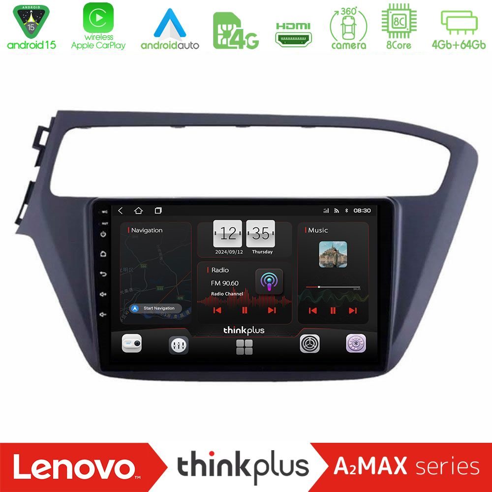 Lenovo Thinkplus A2MAX Series 8Core Android15 4+64GB Hyundai i20 2018-2020 Navigation Multimedia Tablet 9"