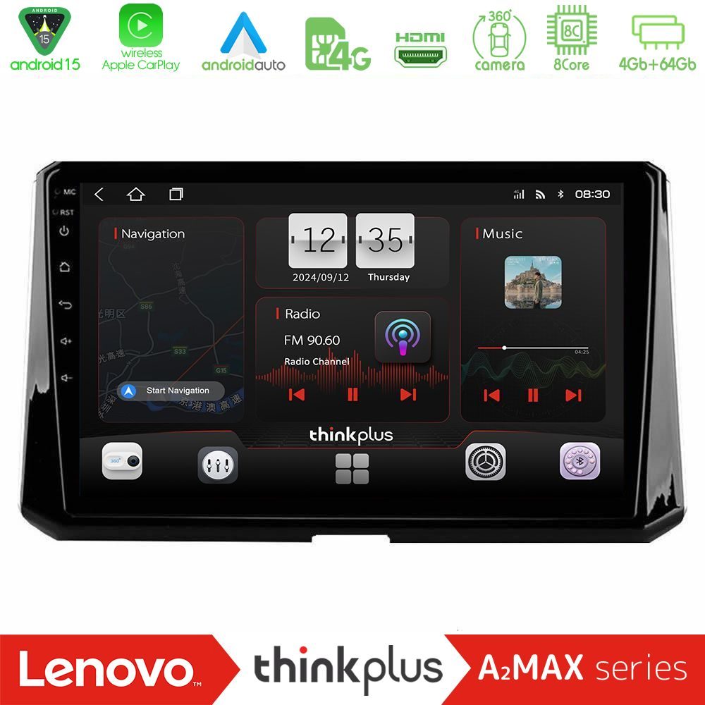 Lenovo Thinkplus A2MAX Series 8Core Android15 4+64GB Toyota Corolla 2019-2022 Navigation Multimedia Tablet 10"
