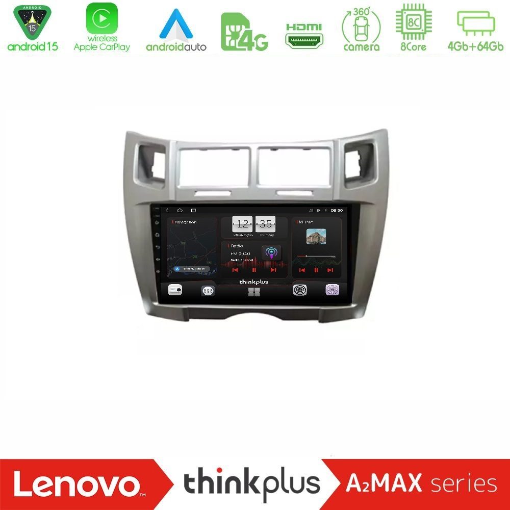 Lenovo Thinkplus A2MAX Series 8Core Android15 4+64GB Toyota Yaris Navigation Multimedia Tablet 9" (Ασημί Χρώμα)