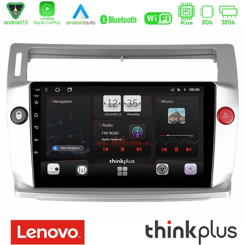 Lenovo Thinkplus Series 4Core Android15 2+32GB Citroen C4 2004-2010 Navigation Multimedia Tablet 9" Με Carplay & Android Auto