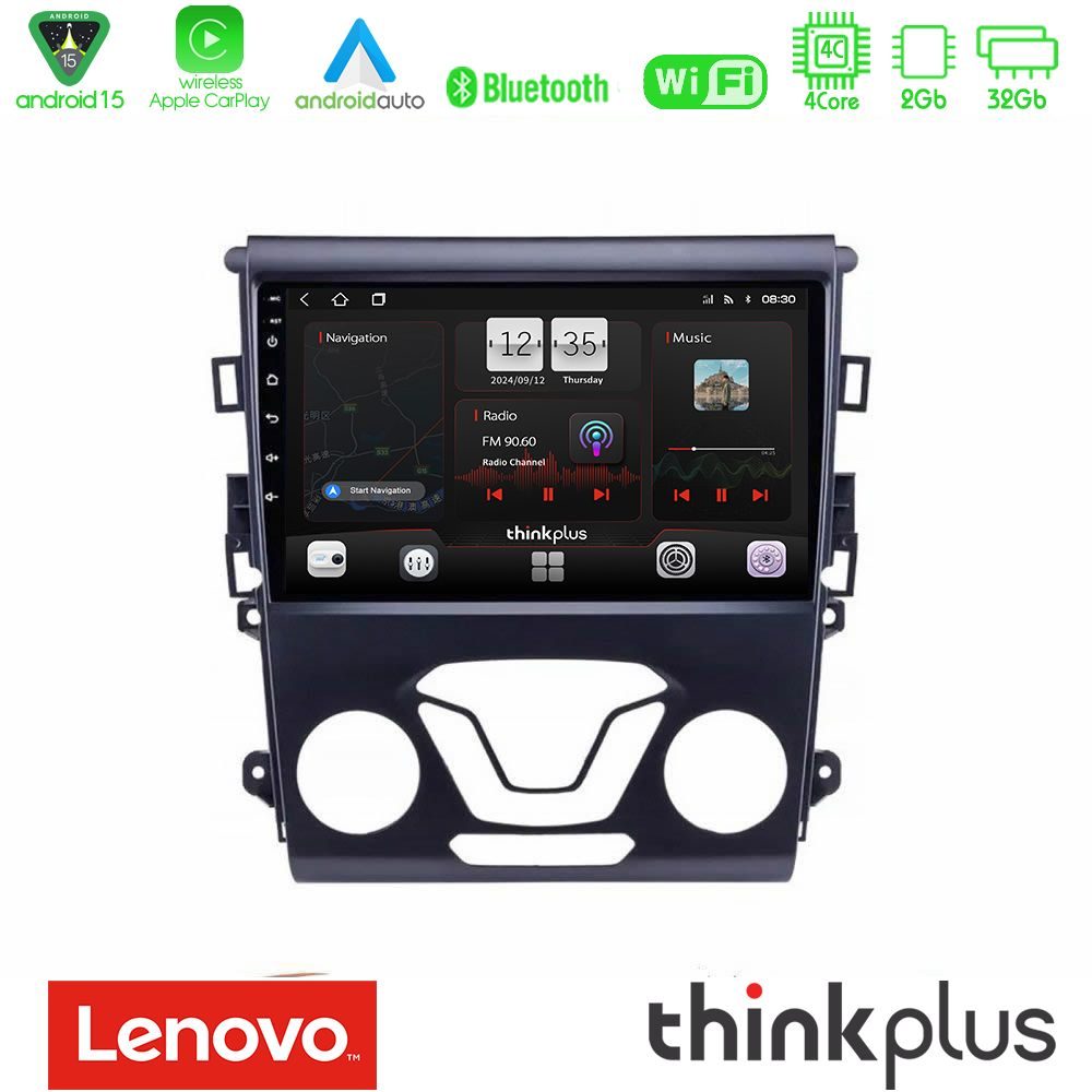Lenovo Thinkplus Series 4Core Android15 2+32GB Ford Mondeo 2014-2017 Navigation Multimedia Tablet 9" Με Carplay & Android Auto