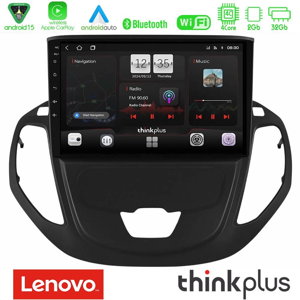 Lenovo Thinkplus Series 4Core Android15 2+32GB  Ford Courier 2015-2023 Navigation Multimedia Tablet 9" Με Carplay & Android Auto