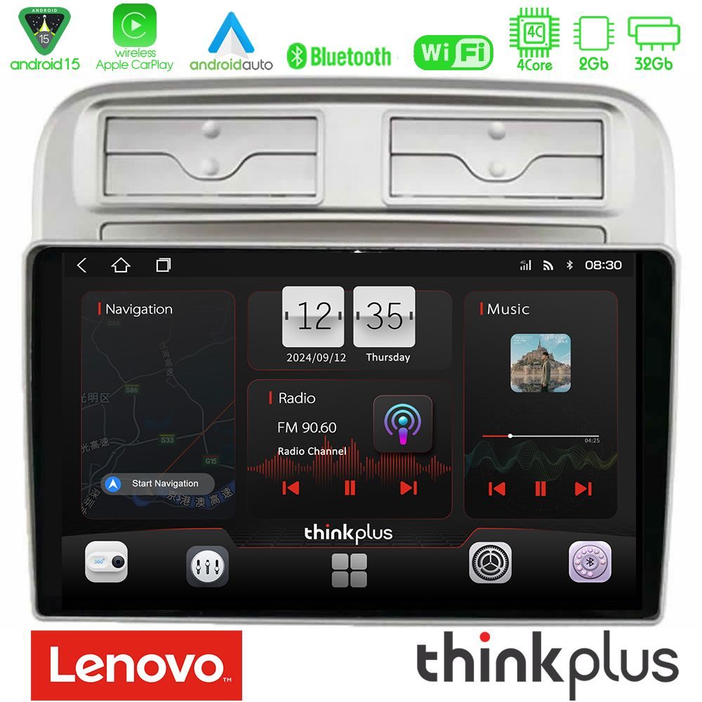 Lenovo Thinkplus Series 4Core Android15 2+32GB Fiat Grande Punto 2006-2011 Navigation Multimedia Tablet 9" Με Carplay & Android Auto